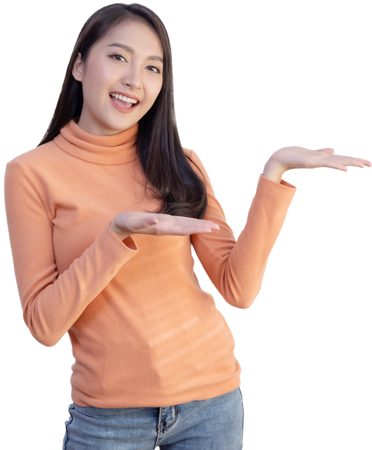 Woman Presenting to Blank Space